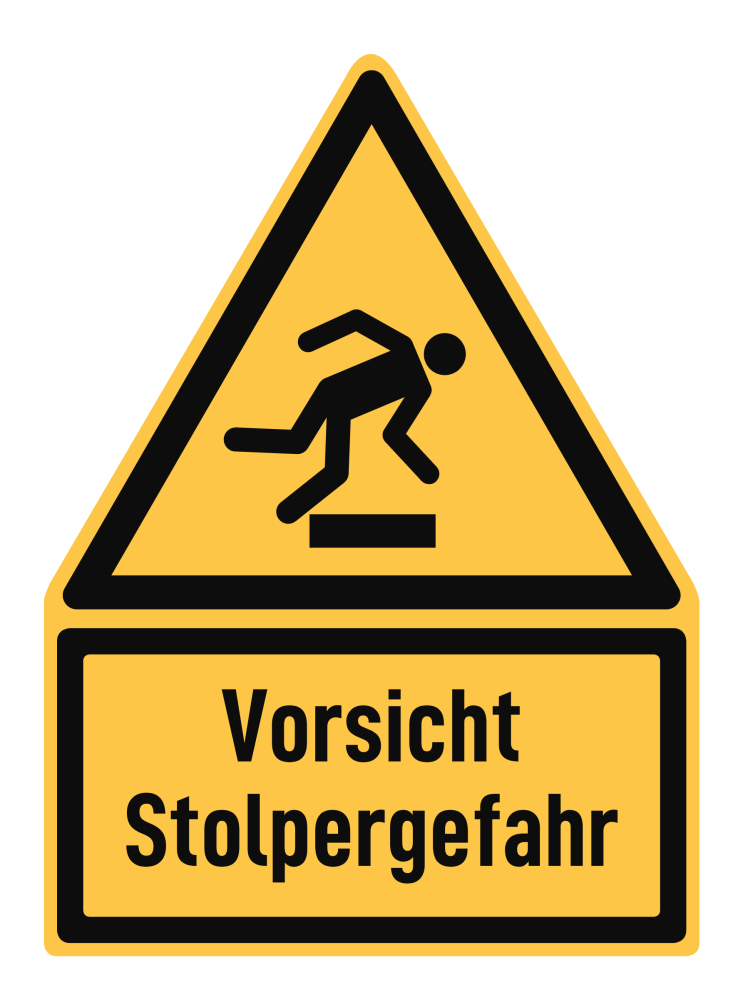Vorsicht Stolpergefahr - Warnzeichen mit Text (deutsch) (gelb/schwarz) - Drei... - Bild 14 von 17